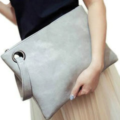 Solid Leather Envelope Clutch Evening Bag