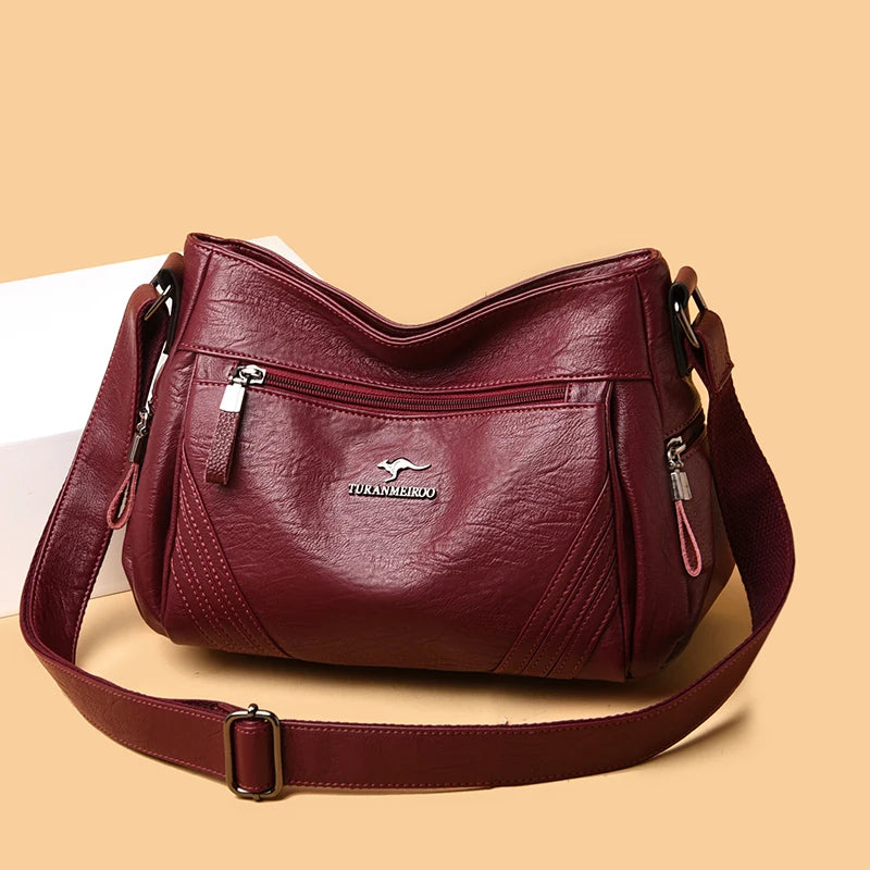 Leather Crossbody Bag for Women Zipper Handbags Single Strap