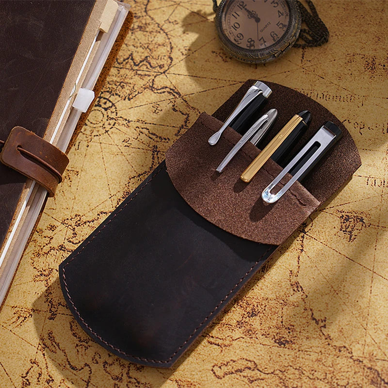 Leather Pen Pocket Wallets for Women Men Stationery Protecter Cover Bags