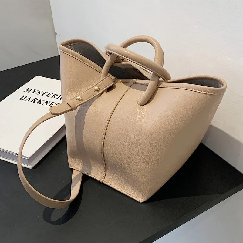 Matte Leather Bucket Bag Large Tote Women Shoulder Crossbody Handbag
