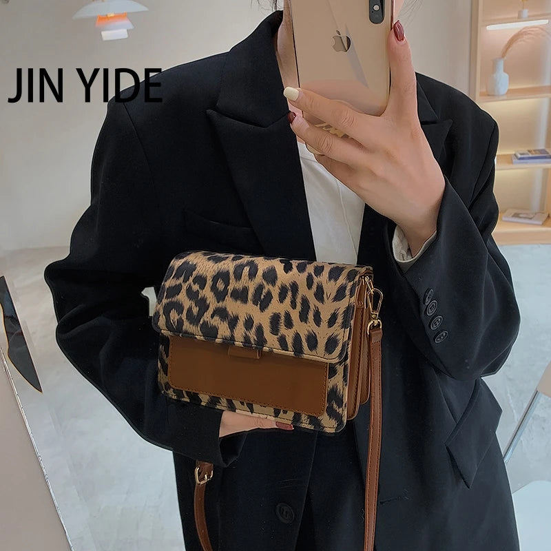 Leopard PU Leather Crossbody Bag for Women Travel Handbag
