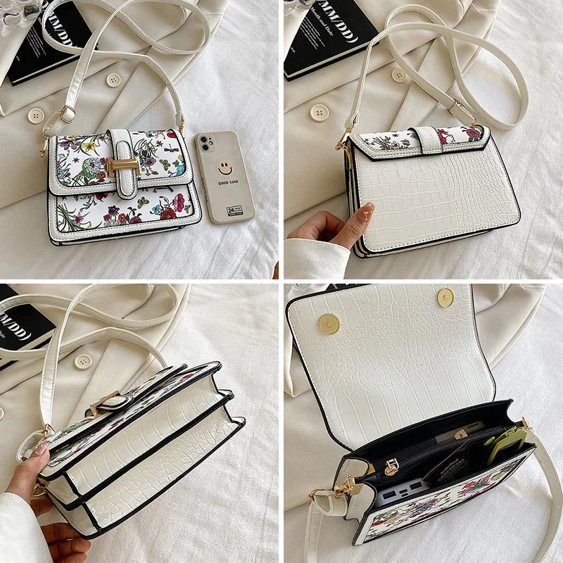 Crocodile Pattern Women Handbag Flap Pu Leather Messenger Bag