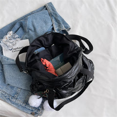 Embossed Striped Women's Padded Shopper Bag Cotton Shoulder Handbag