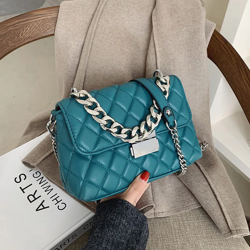 Women's Silver Chain Crossbody Shoulder Bag Flap Handbag