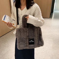 Faux Fur Large Tote Bag Soft Plush Women's Fluffy Shoulder Bag