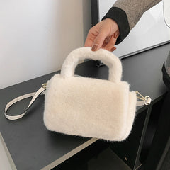 Pink Faux Fur Plush Shoulder Bag Ladys Clutch Purse Soft Fluffy Handle Tote