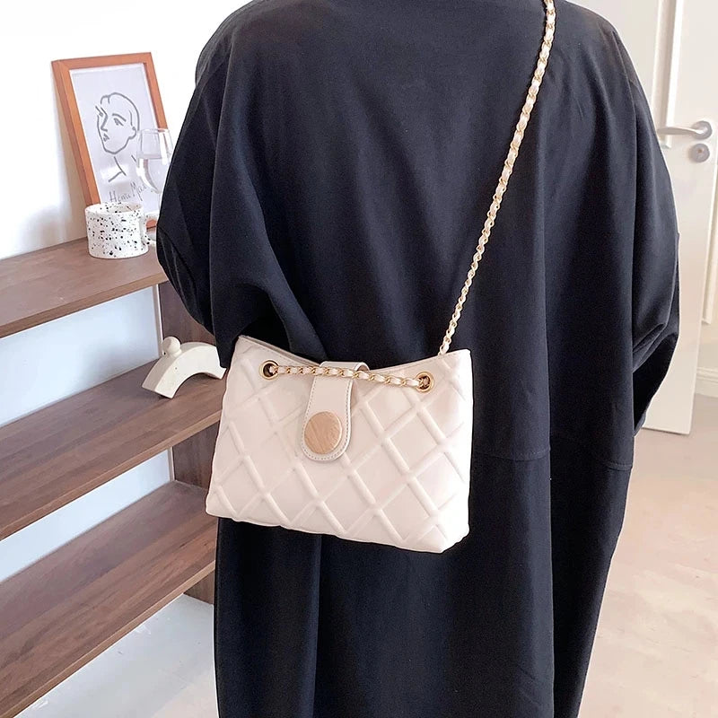 Female Chain Crossbody Grid Shoulder Bag High Leather Handbags