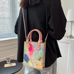 Flower Printing Handbag Women Pu Graffiti Messenger Bag
