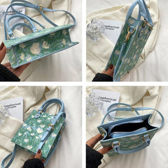 Flower Printing Handbag Women Pu Graffiti Messenger Bag