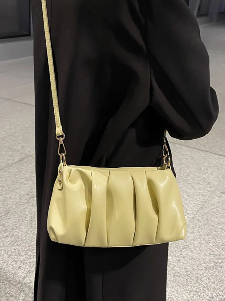 Fold Women's Bag Pu Leather Solid Underarm Shoulder Bags Handbag Female Tote