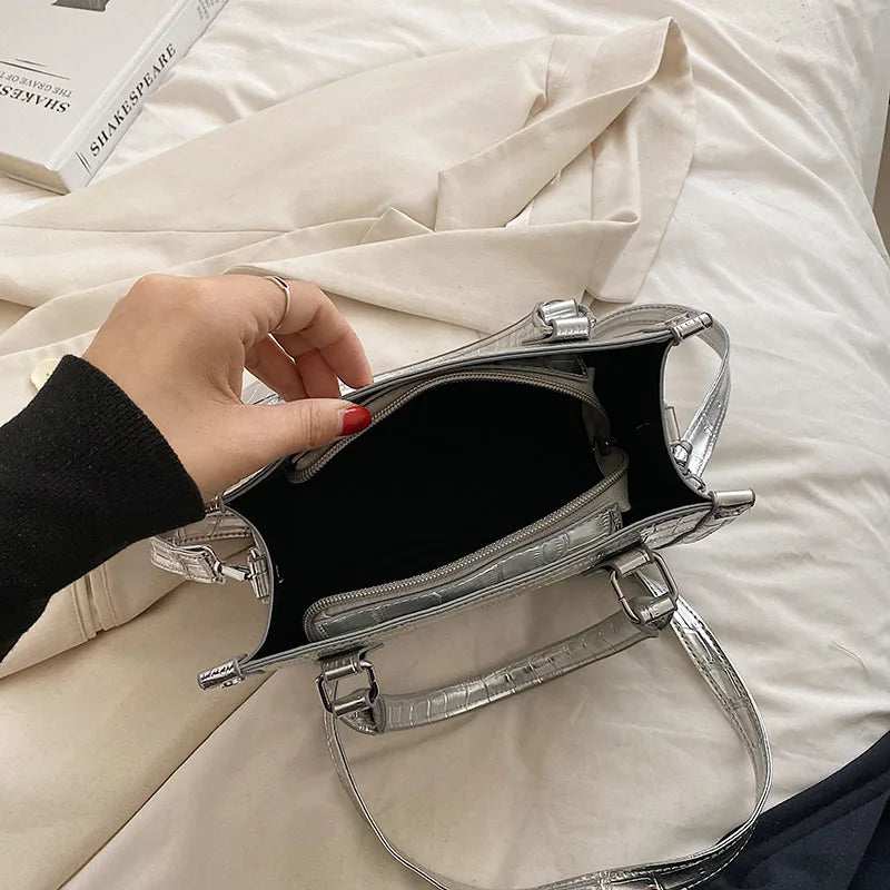 Stone Pattern Crossbody Bag Silver Evening Clutch Bag
