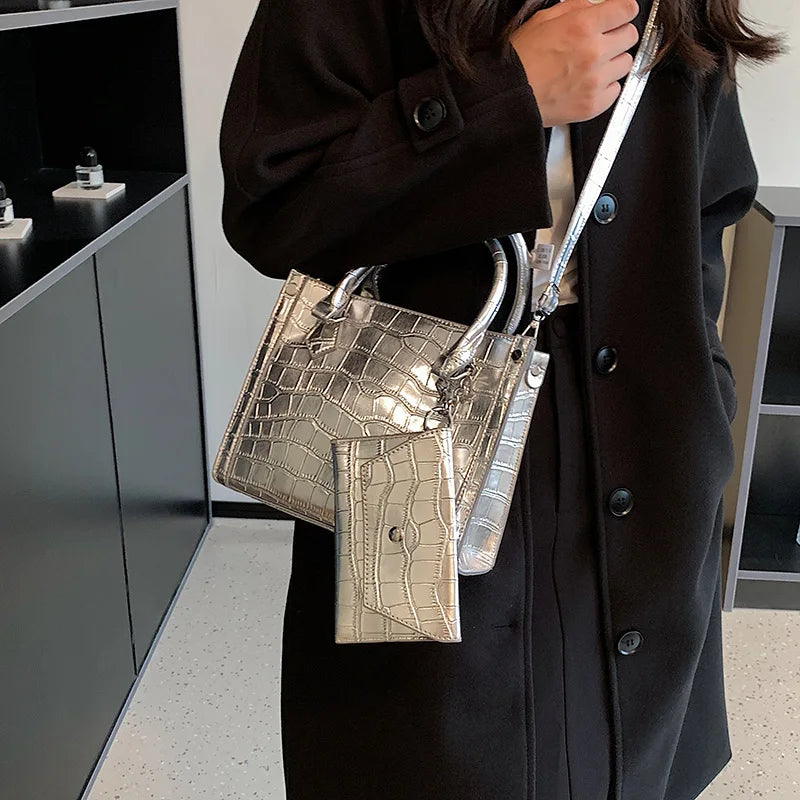 Stone Pattern Crossbody Bag Silver Evening Clutch Bag