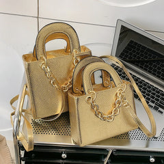 Small Square Metal Chain Clutch Shoulder Bag