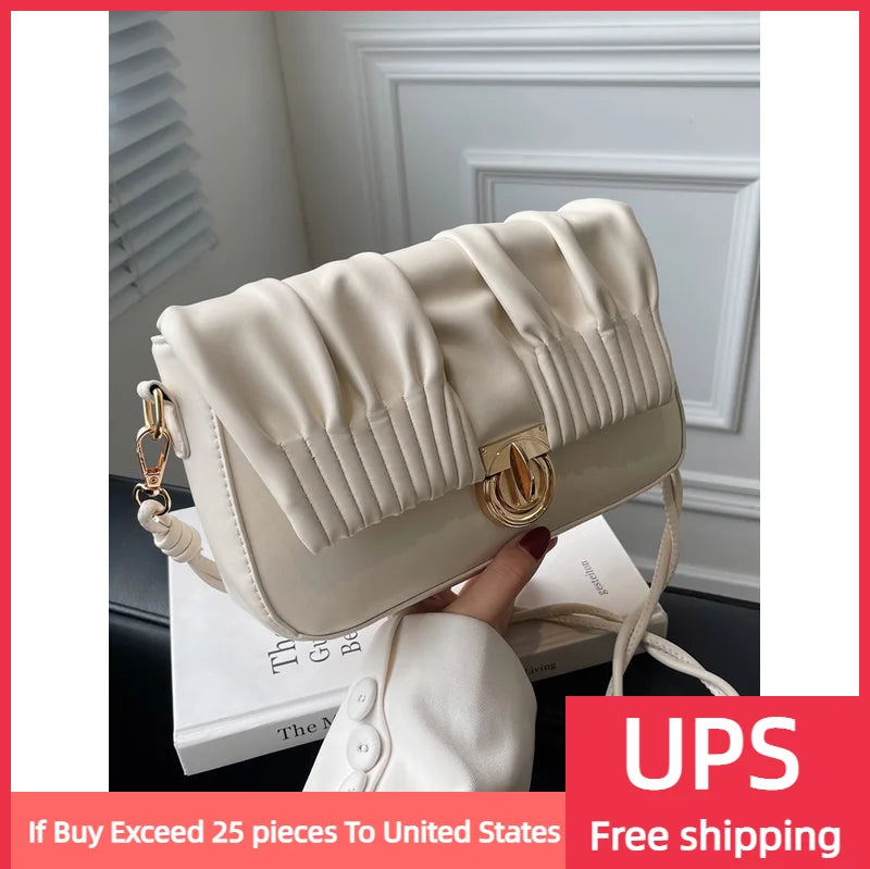 Ruched PU Leather Shoulder Bag Small Crossbody Square