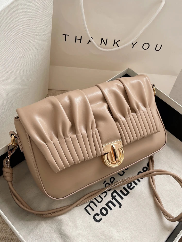 Ruched PU Leather Shoulder Bag Small Crossbody Square