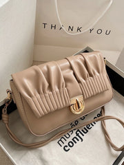 Ruched PU Leather Shoulder Bag Small Crossbody Square