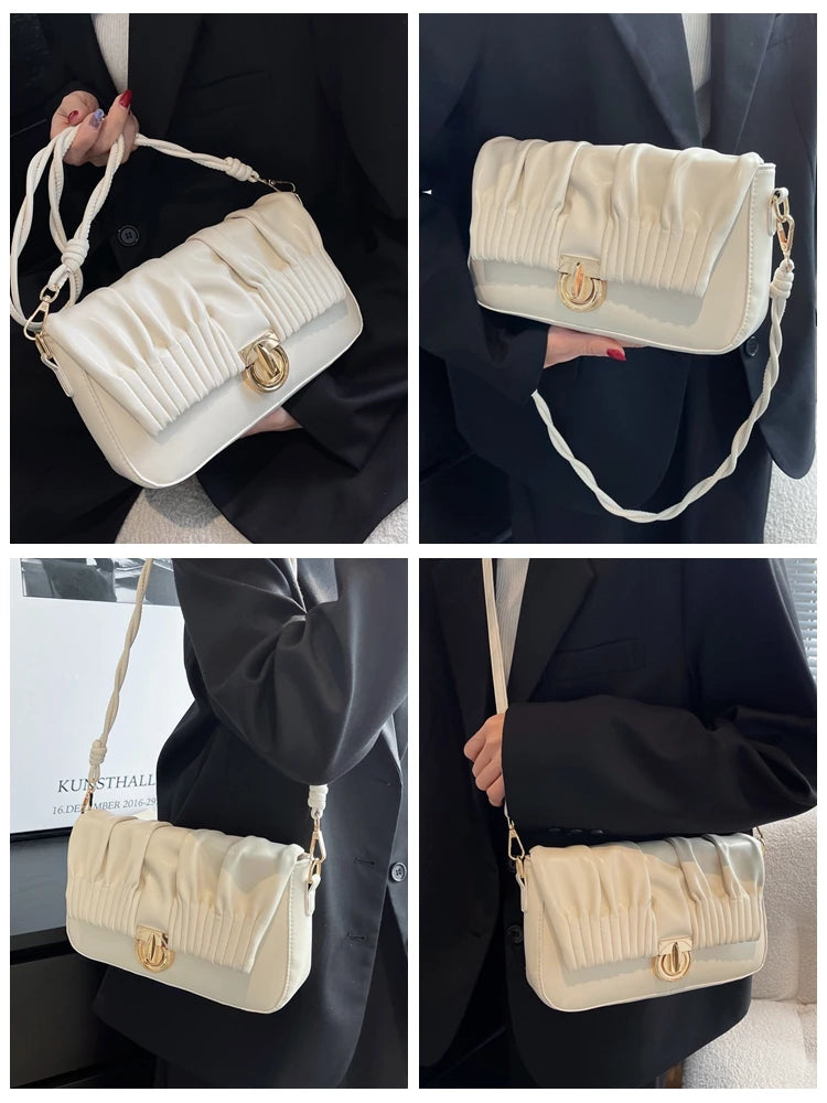 Ruched PU Leather Shoulder Bag Small Crossbody Square