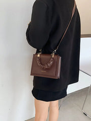 Women's Pu Leather Shoulder Crossbody Bag Square Handle Totes