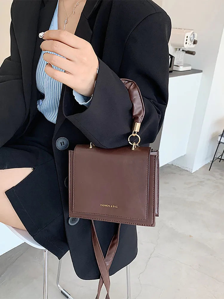 Women's Pu Leather Shoulder Crossbody Bag Square Handle Totes