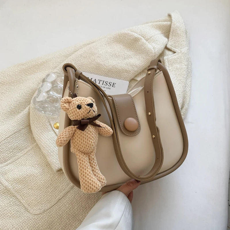 Bear Toy Shell Shoulder Bag PU Leather Purses Crossbody Bags
