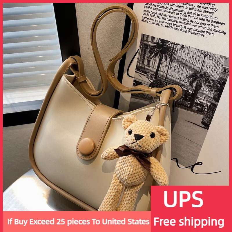 Bear Toy Shell Shoulder Bag PU Leather Purses Crossbody Bags