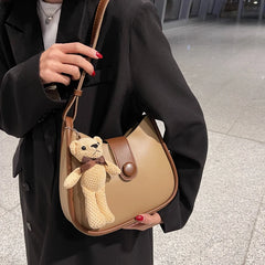 Bear Toy Shell Shoulder Bag PU Leather Purses Crossbody Bags