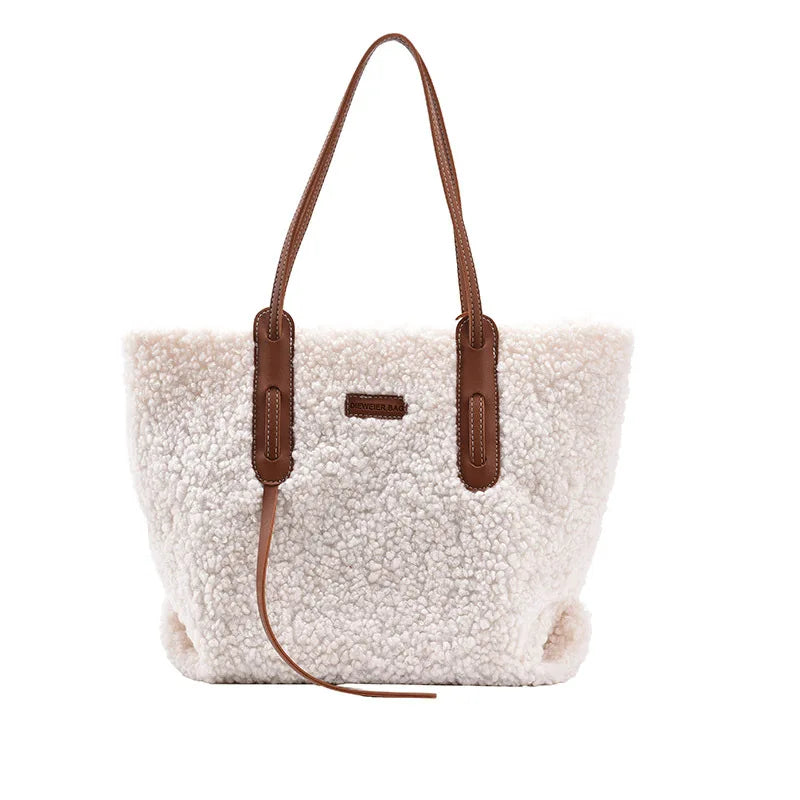 Lambwool Large Shoulder Bag Winter Plush Tote Bag For Women's