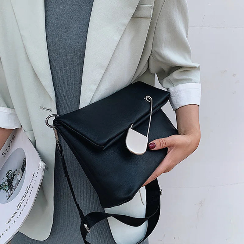 Leather Women Handbags Wide Strap Female Shoulder Crossbody Bags Casual Winter B
