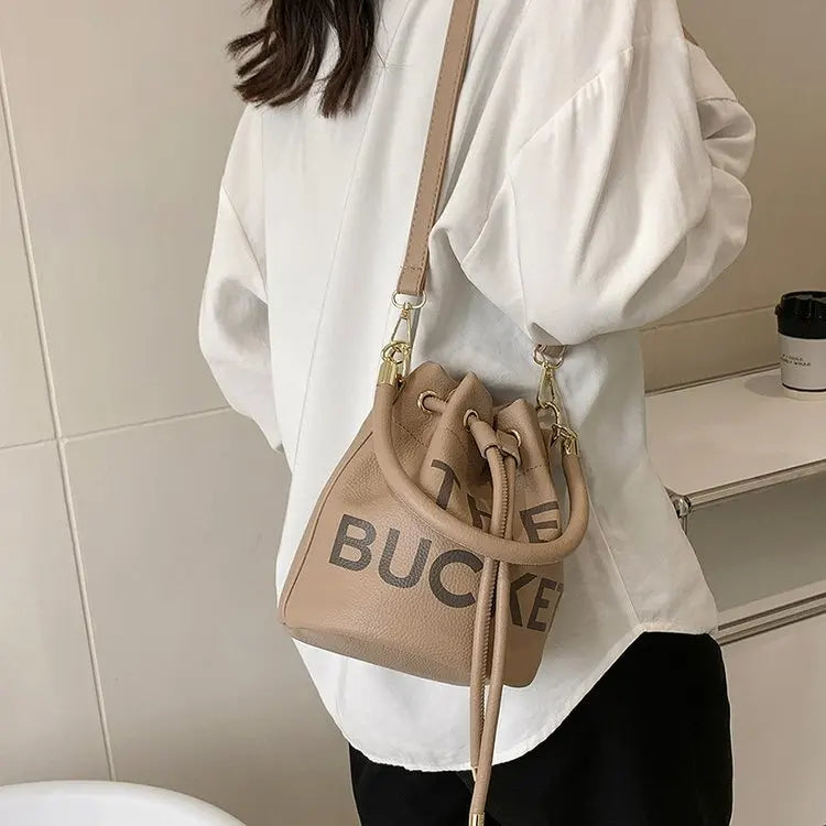 Letter Bucket Bag PU Leather Shoulder Handbag Wallet Shopping B