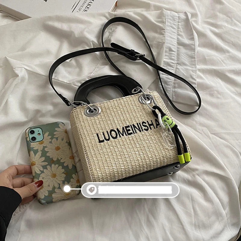 Straw Shoulder Bag Small Crossbody Beach Handbag