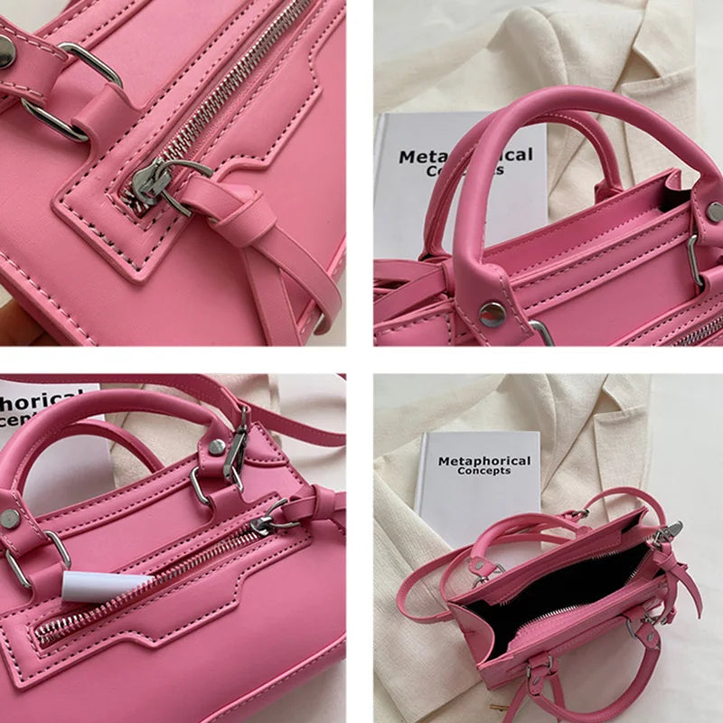 Women's Pu Leather Shoulder Crossbody Bag Tote - Pink/Green