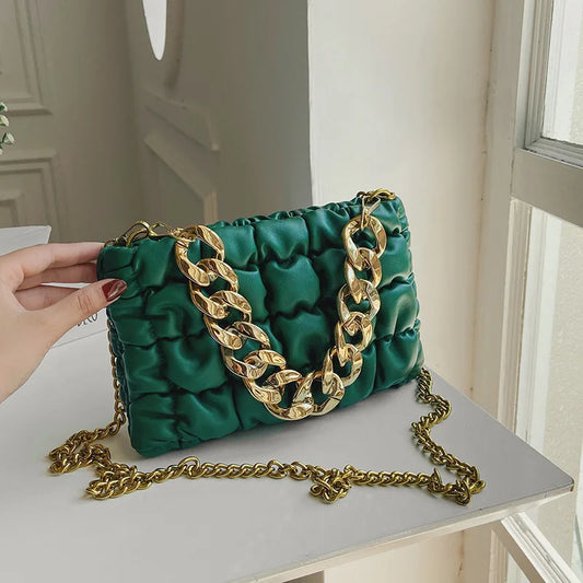 Plaid Thick Chain Hand-held Square Bag