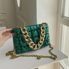 Plaid Thick Chain Hand-held Square Bag