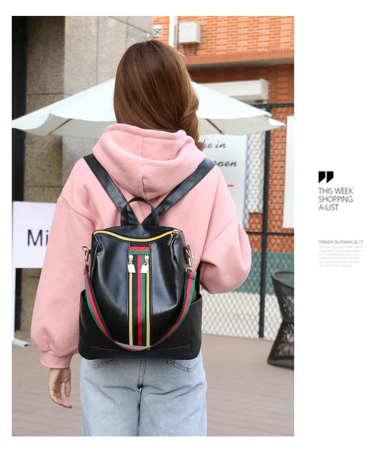 Red Stripe Laptop Backpack for Women