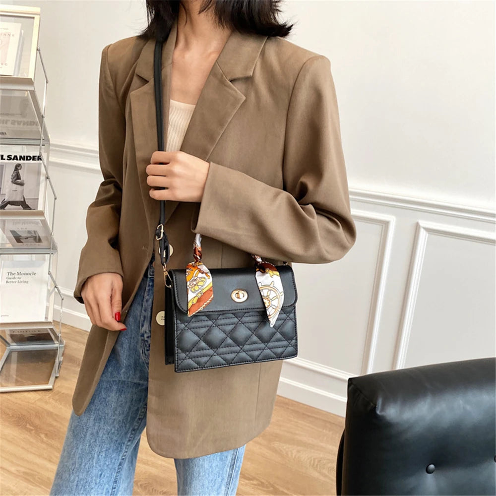Square Flap Crossbody Bag for Women Soft PU Leather Shoulder Handbag