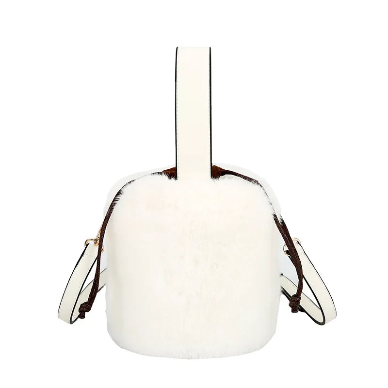 Plush Bucket Bag Women's Cylinder Shape Handbag Crossbody Messenger Tote