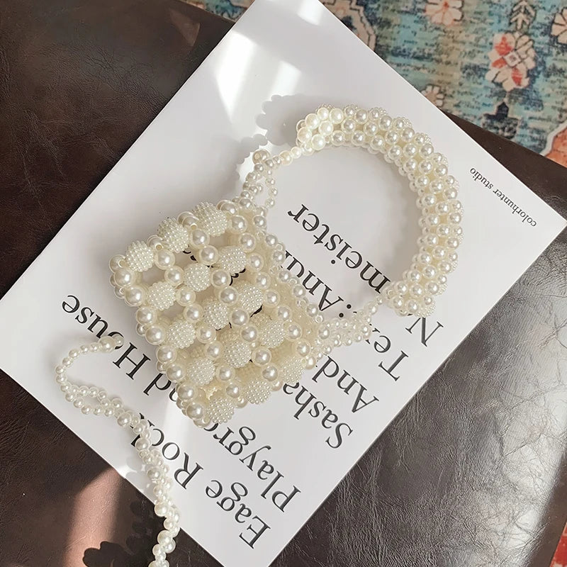 Pearl Beaded Mini Tote Handbag Wedding Evening Clutch Bridal Party Purse