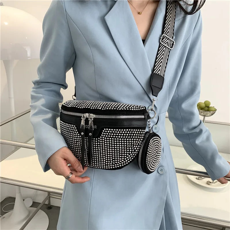 Rivet Waist bags for Women Chain Fanny Pack Belt Bag Chest Bag