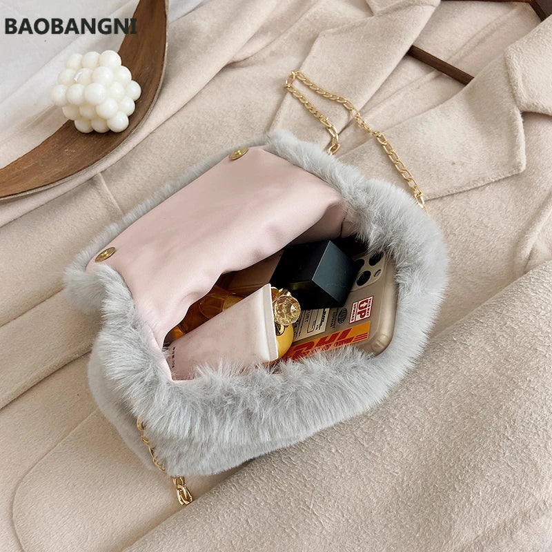 Winter Plush Bags for Women Handbags Ladies Warm Fur Chain Shoulder Bag