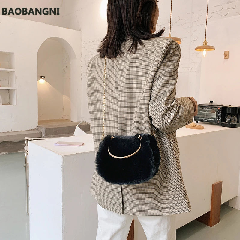 Winter Plush Bags for Women Handbags Ladies Warm Fur Chain Shoulder Bag