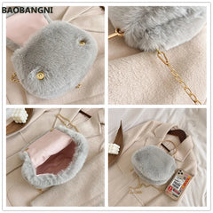 Winter Plush Bags for Women Handbags Ladies Warm Fur Chain Shoulder Bag