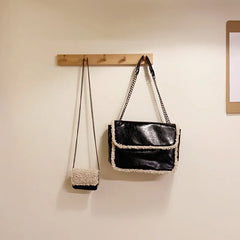 Soft Leather Chain Shoulder Crossbody Bag Lady Casual Fluffy Purse