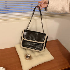Soft Leather Chain Shoulder Crossbody Bag Lady Casual Fluffy Purse