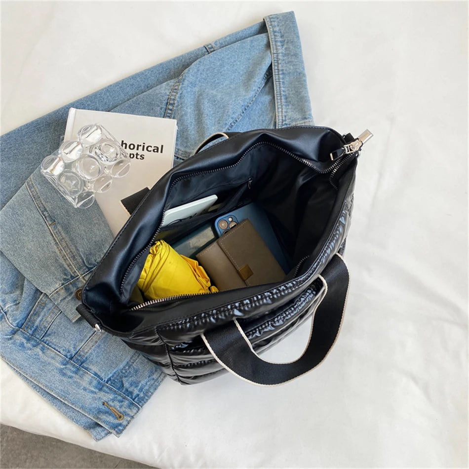Padded Crossbody Shoulder Bag Down Fabric Winter Tote