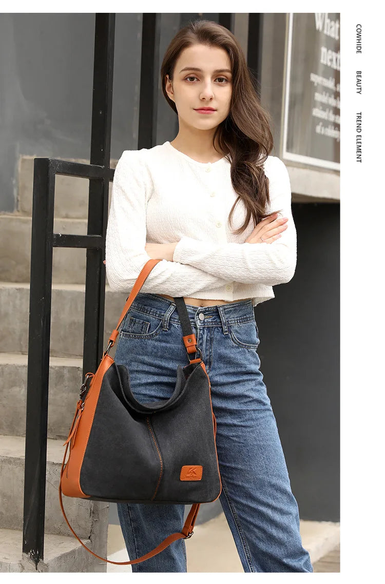 Canvas Tote Bags for Women Large Capacity Casual Handbags Retro Beach Travel