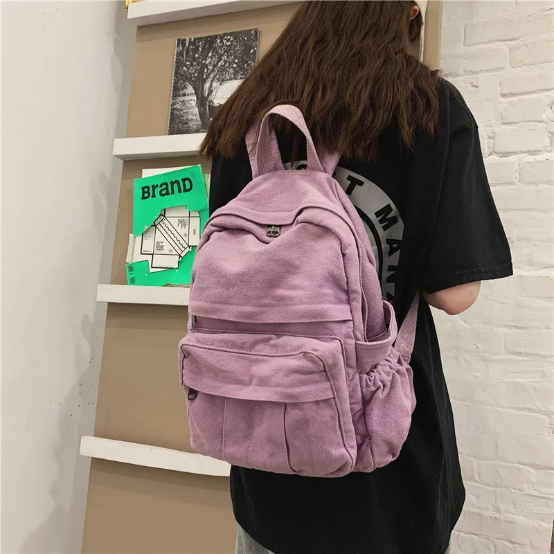 Canvas Student School Bag Large Capacity Backpack