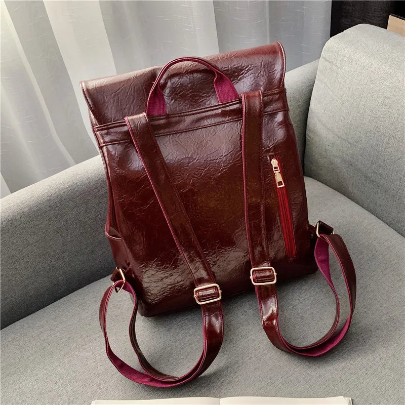 Women's PU Leather Travel Backpack for Teenage Girls