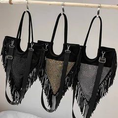 Fringe Crystal Shoulder Handbag Nylon Shopping Bag