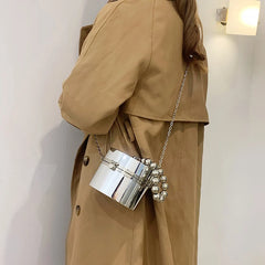 Women Nightclub Metallic Clutch Acrylic Shoulder Bags PVC Chain Messenger Bags