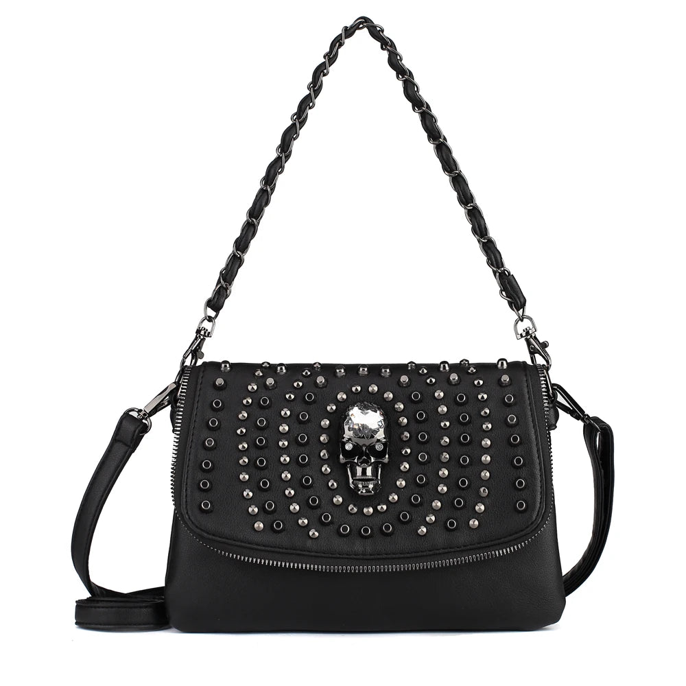 Women Shoulder Bag Crossbody Bag Punk Stud Skull Handbag Purse